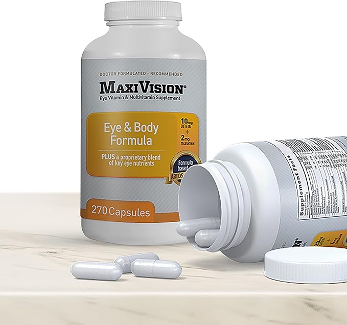 MaxiVision® Eye & Body Formula - Based on AREDS 2 Study - 270 Eye Vitamins Capsules - 1 Bottle