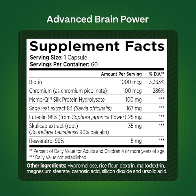 Advanced Brain Power - Supports Healthy, Normal Brain Function, Focus and Concentration, clinically formulated to Support Healthy Brain Clarity. (1 Bottle, 60, Count)