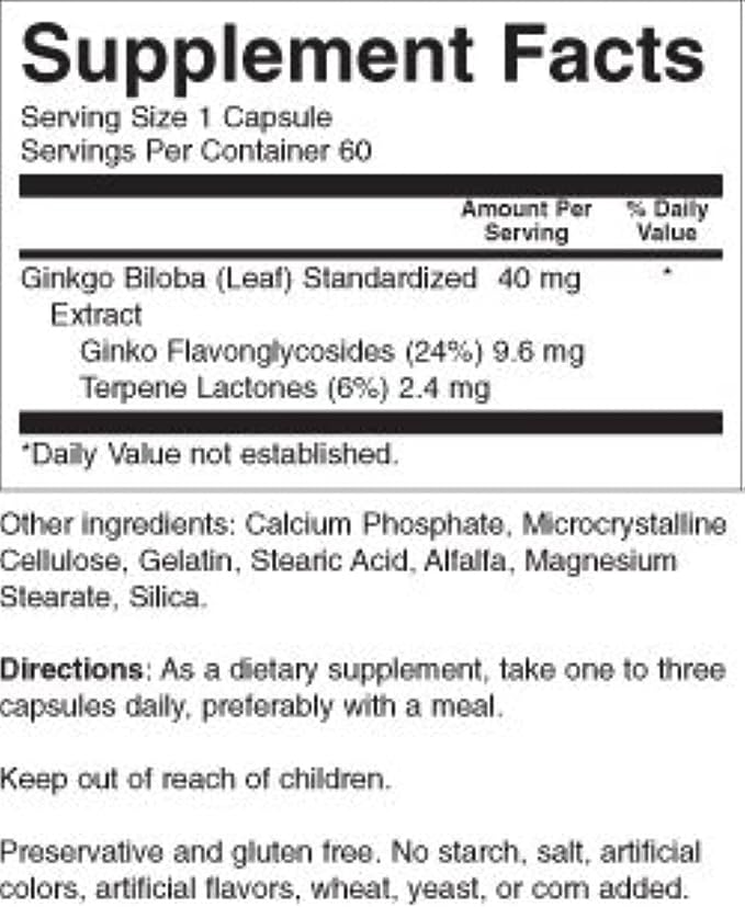 Ginkgo Biloba 40 mg 60 Caps by Nature's Blend