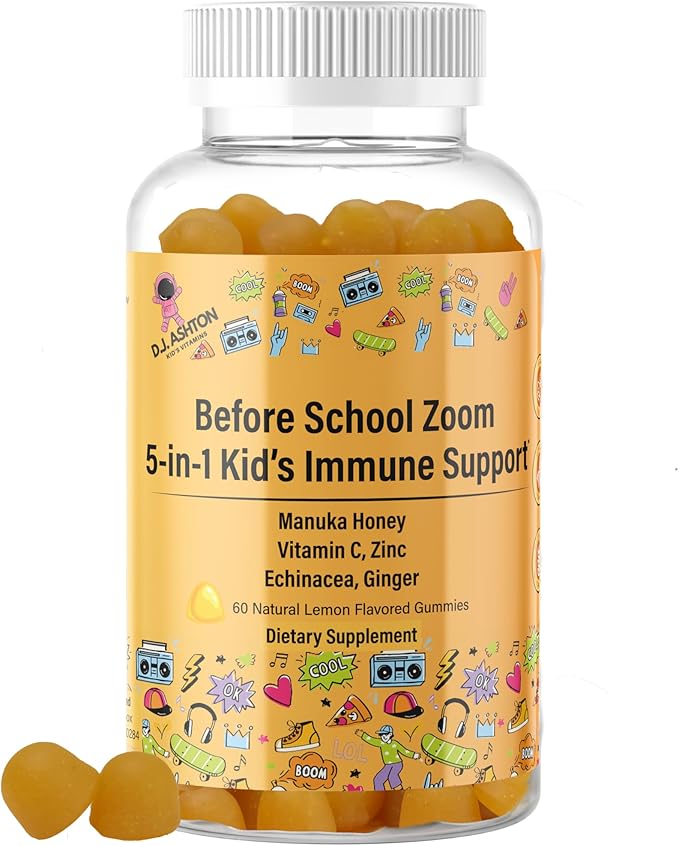 5-in-1 Kid's Immune Support Gummy, Manuka Honey, Vitamin C, Zinc, Echinacea, Ginger, Gummy Supplement, Essential Immune Support Gummies for Daily Use, Natural Citrus Flavored - 60 Count