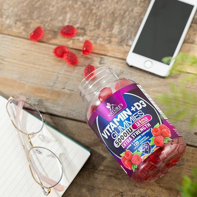 Vitamin D3 Supplement Gummy 5000 IU (125 mcg) Dietary Vitamins D for Men & Women - Bone, Teeth, Muscle and Immune Health Support, High Potency VIT D3 Nature's Non-GMO & Gluten Free - 120 Gummies