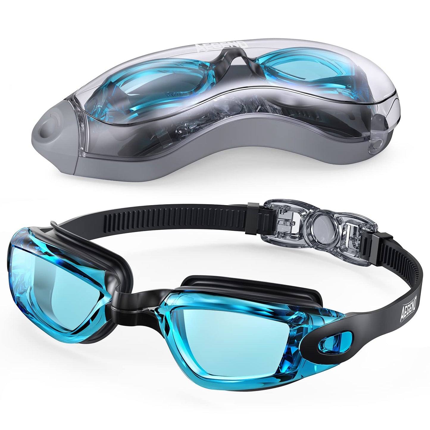 Aegend Swim Goggles, Swimming Goggles No Leaking Full Protection Adult Men Women Youth, Navy Blue, Flexible|Detachable
