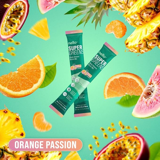 Supergreens Premium Superfood Greens Drink Mix w/Chlorella, Moringa, Spinach & Broccoli + Digestive Enzymes & Probiotic Blend -Nutrient-Packed Powder Wellness (Orange 20 SRV, Travel Pack)