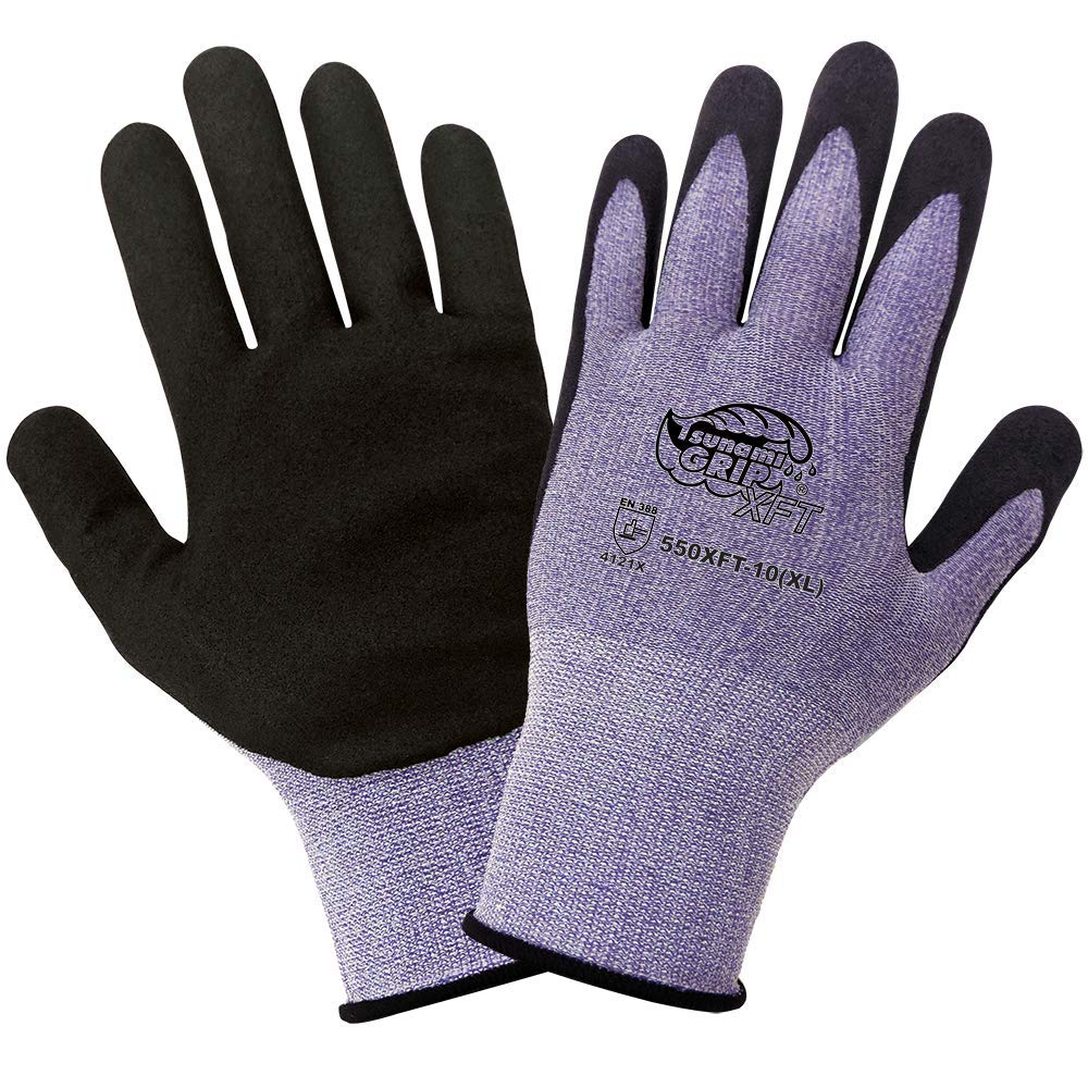 Global Glove 550XFT - Tsunami Grip XFT - Xtreme Foam Technology Coated Gloves - Large, Black, Purple