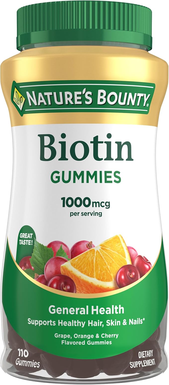 Biotin by Nature's Bounty, Vitamin Supplement, Supports Healthy Hair, Skin, and Nails, Fruit Flavored Gummies, 1000 mcg, 110 Count