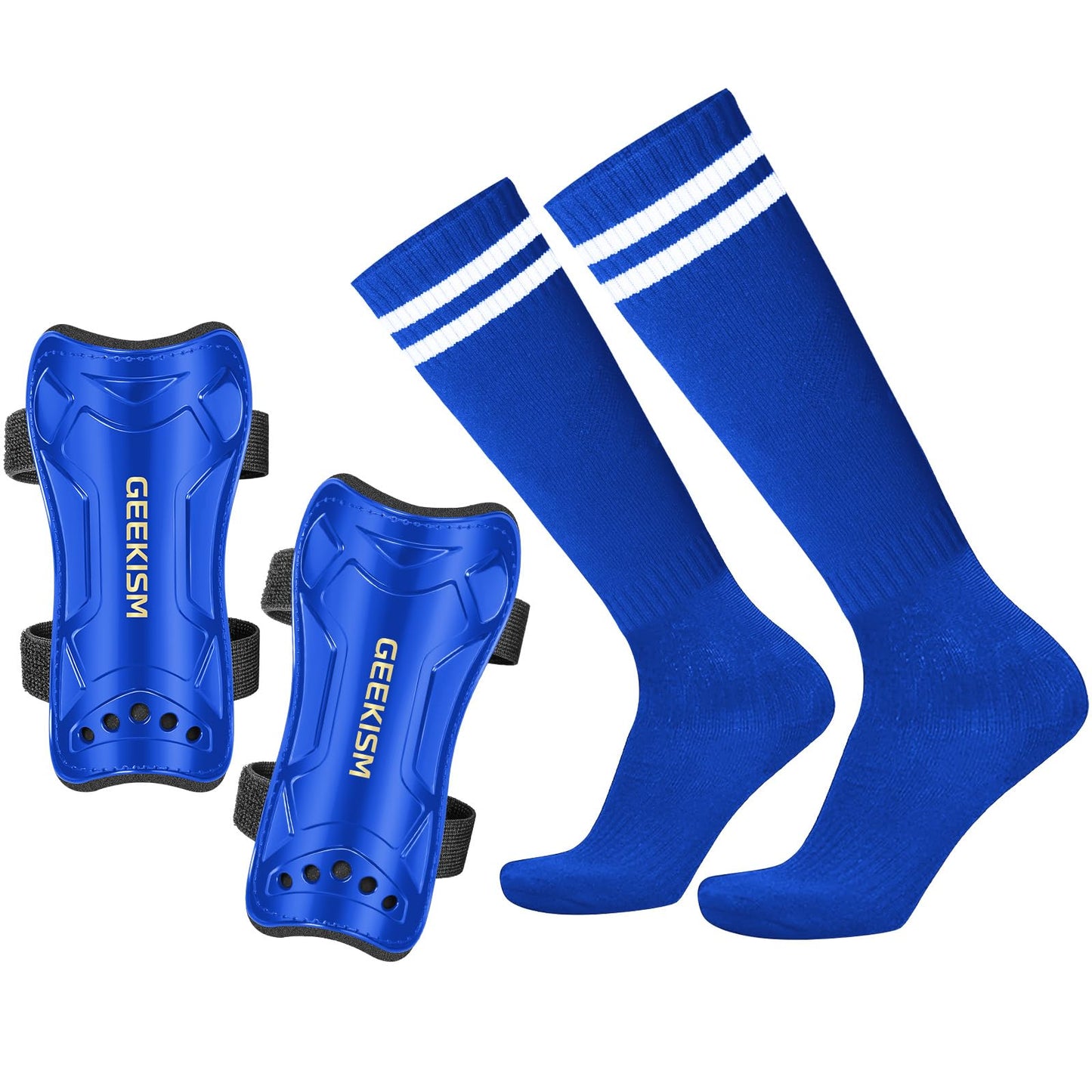 Geekism Soccer Shin Guards for Youth Kids Toddler, Protective Soccer Shin Pads & Socks Equipment - Football Gear for 3 5 4-6 7-9 10-12 Years Old Children Teens Boys Girls (Blue, Small)