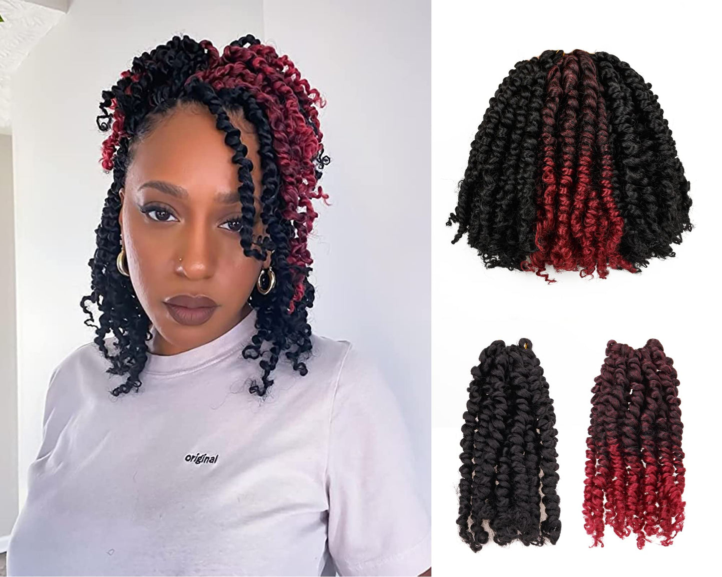 6 Inches 9 Packs Passion Twist Crochet Hair-Mixed Color Combo Pack(7 packs 1B+2 packs T1B/BUG),Pre-twisted Pre Looped Soft&Bouncy Synthetic Braided Hair Extensions For Black Women(6"-9 Packs,1B+TBUG)