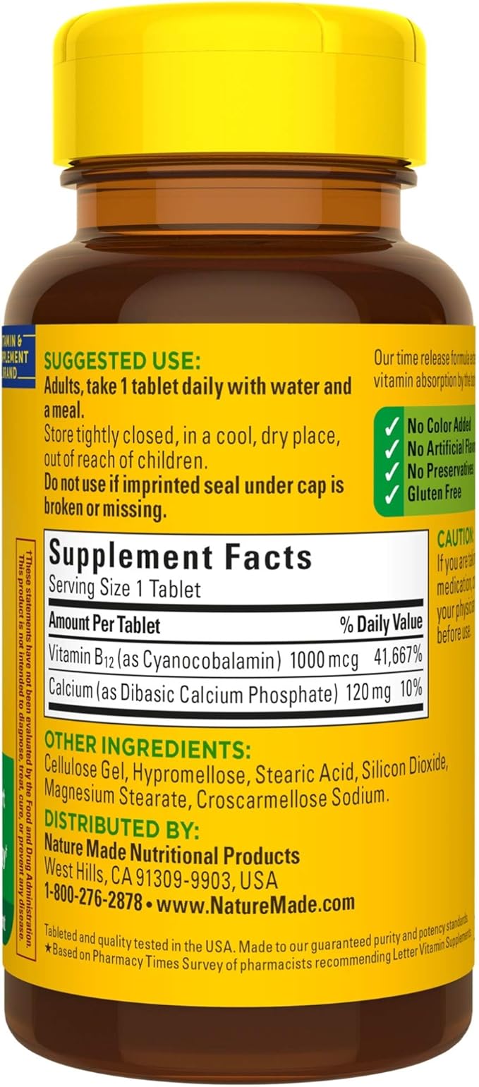 Nature Made Vitamin B12 1000 mcg, Dietary Supplement For Energy Metabolism Support, 75 Time Release Tablets, 75 Day Supply