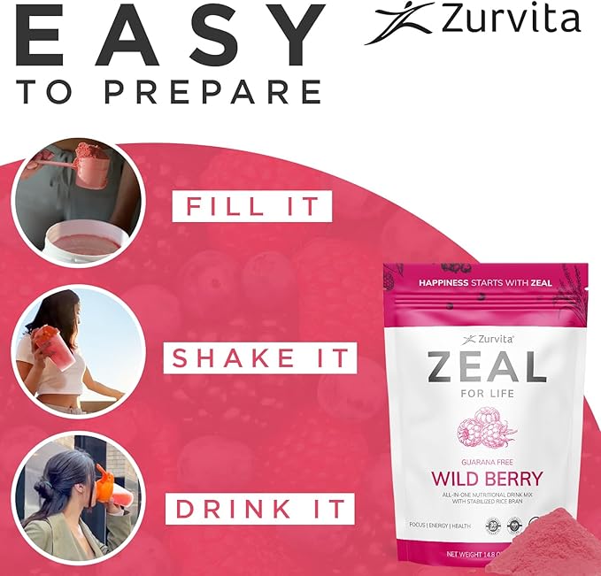 Zurvita - Zeal for Life 30-Day Wellness Bag - Wild Berry (Guarana Free) - Nutritional Supplement for Vitality, Immunity, and Wellness - 420 Grams