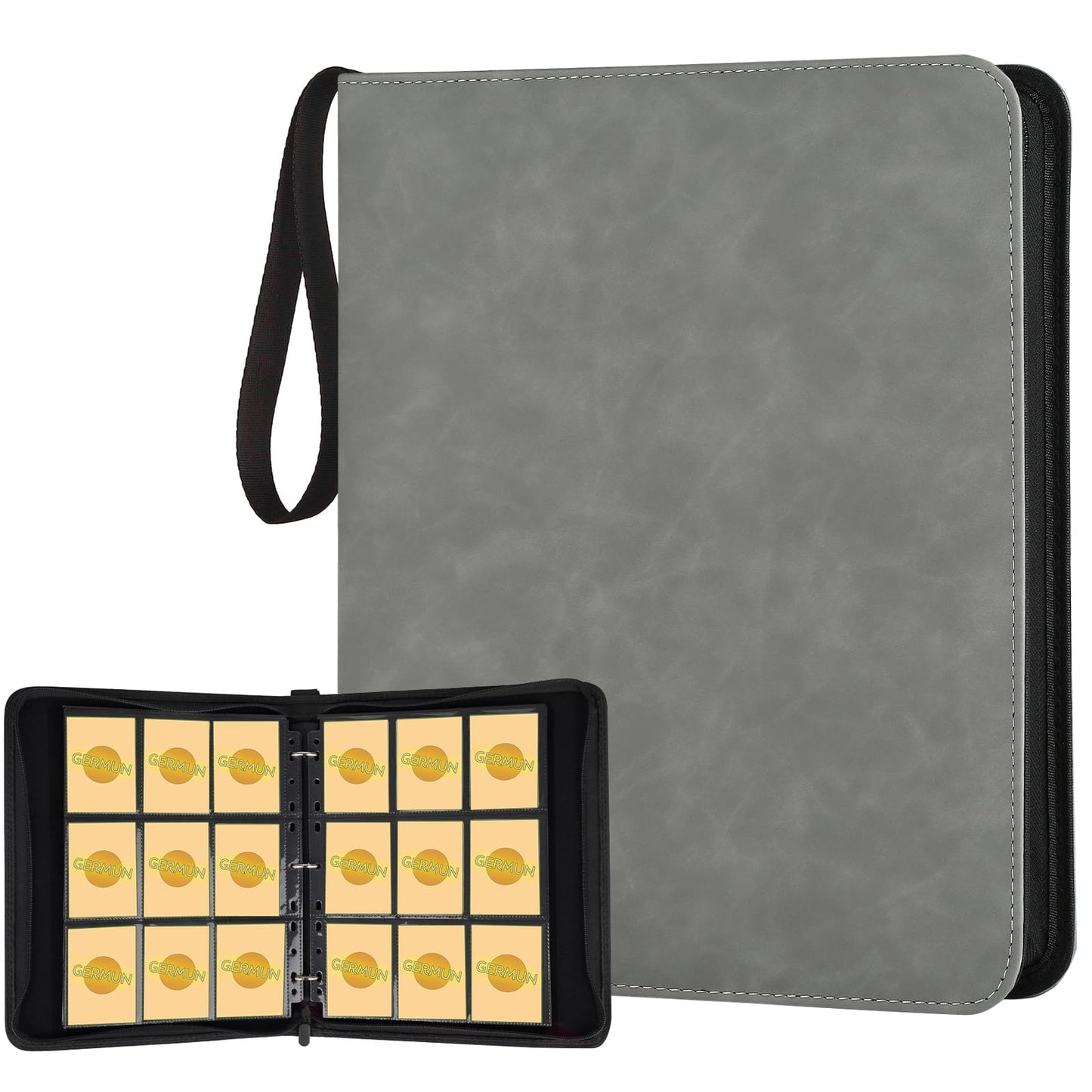 GERMUN 9 Pocket Card Binder, Premium Zip Trading Card Binder, 720 Double Sided Pocket PU Card Collection Binder, Collector Card Album, Card Folder for MTG, TCG, Sports Cards, Game Cards (Grey1)