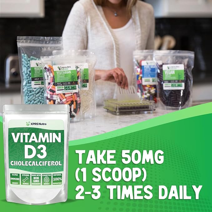 XPRS Nutra Vitamin D3 Powder (Cholecalciferol) - Unflavored VIT D for Bones and Immunity - Vitamin D3 Powder for Muscle Function - Vitamin D Supplements (8 Ounce)