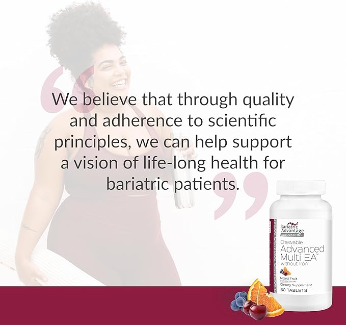 Bariatric Advantage Chewable Advanced Multi EA Without Iron, High Potency Daily Multivitamin for Bariatric Surgery Patients Including Gastric Bypass, Sleeve Gastrectomy, DS - Mixed Fruit, 60 Count