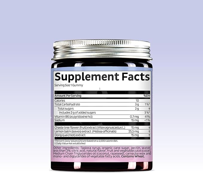 PMS Support Supplement for Women. Menstrual Relief Gummies to Target Hormonal Breakouts, Bloating, Period Cramps, & Mood Swings. Vegan, with Vitamin B6 & Lemon Balm, 90 Gummies