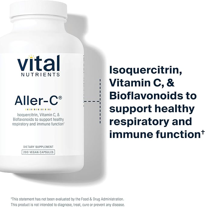 Vital Nutrients Aller-C | Vegan Respiratory and Sinus Function Support*| Isoquercitrin, Bromelain, Bioflavonoids, & Vitamin C | Gluten, Dairy, Soy Free Supplement | 200 Capsules