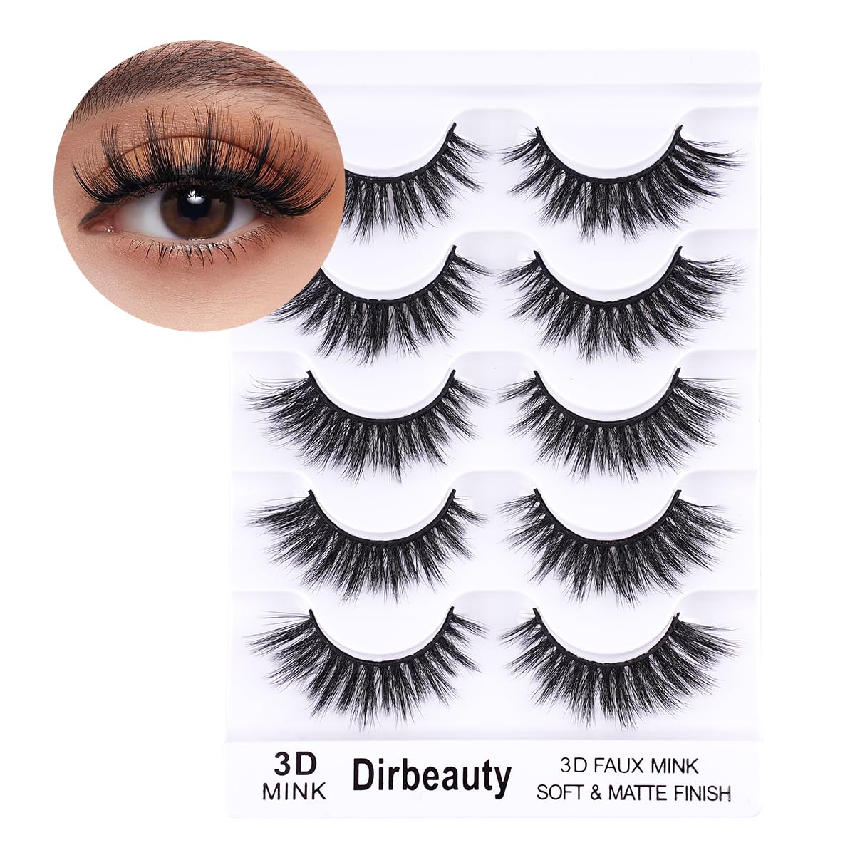 DIRBEAUTY False Eye Lashes Cat Eye Lashes Fluffy Mink Lashes Look 16MM Wispy Long 5 Pairs Pack