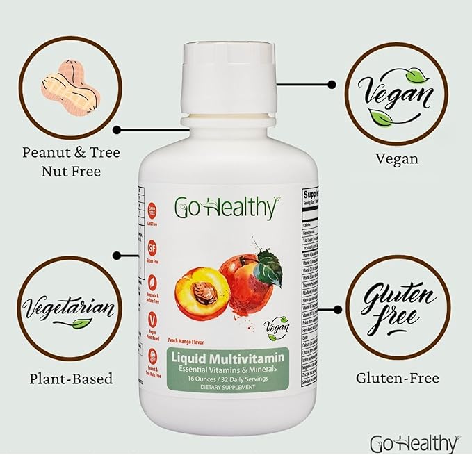 Go Healthy Liquid Multivitamin for Women, Men, Teens, 50 Plus – Vegan Vitamin & Mineral Supplement, Adult Energy & Immune Support, Easy-to-Absorb, Delicious Fruit Flavor – 32 Servings