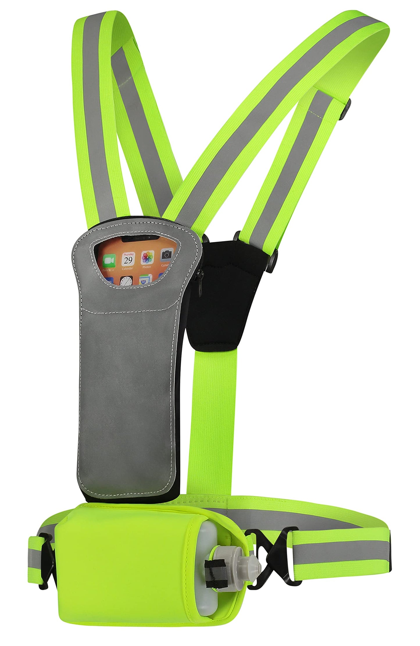 Athlé Reflective Vest with Water Bottle Holder and Phone Holder - Running Hydration Vest - High Visibility Vest - BPA-Free Water Bottle Included