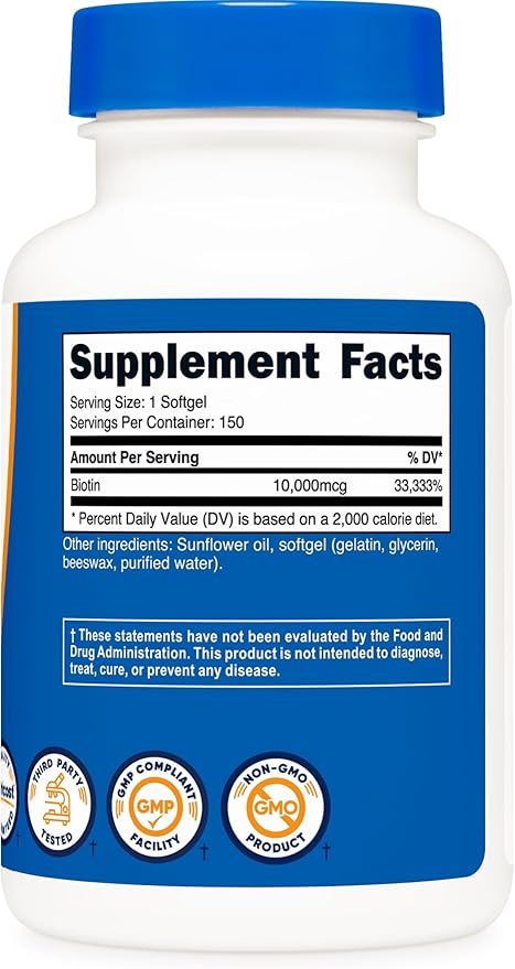 Nutricost Biotin (10,000mcg) 150 Softgels - Gluten Free, Non-GMO
