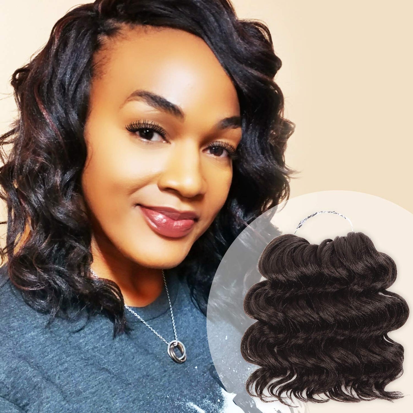AU-THEN-TIC Ocean Wave Crochet Hair, 8 Inch, 8 Bundles, 2X Deep Ripple and Body Wave Styles, Synthetic Freekalon Extensions, (T1B/30, Tipped Off Black and Light Auburn)