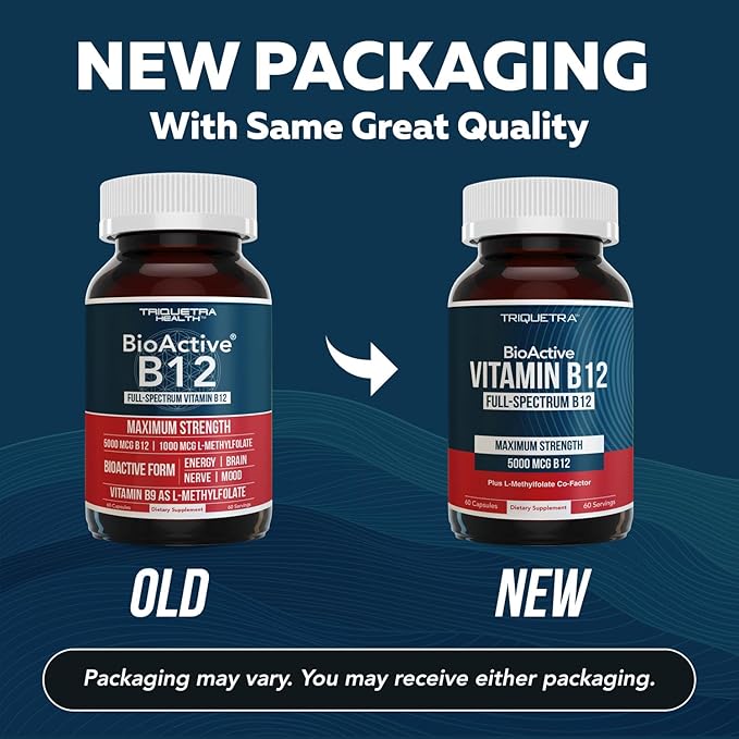 BioActive Vitamin B12 - 5000 mcg, Contains 3 BioActive B12 Forms Plus Methylfolate Cofactor - Methyl B12, Adenosyl B12 & Hydroxy B12 | Supports Energy, Metabolism & Mood | Vegan, Non-GMO (60 Servings)