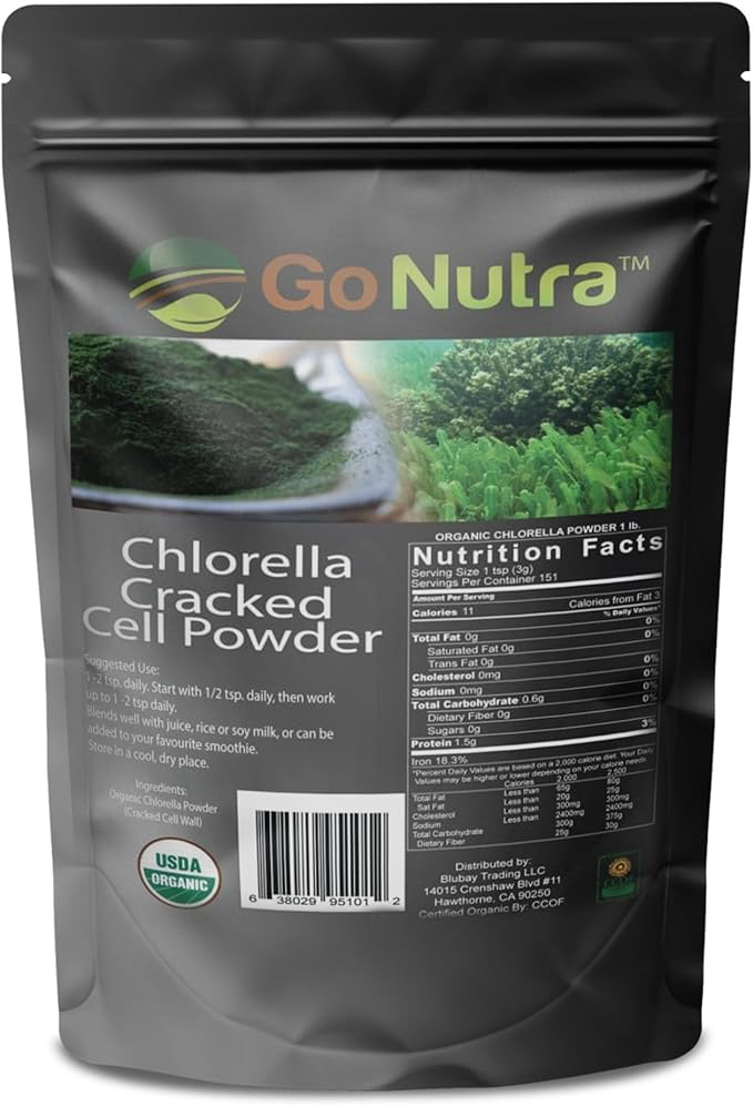 Go Nutra - Chlorella Powder, Pure Greens Powder with Vitamins, Minerals, and Antioxidants, All Natural Greens Superfood Powder, Chlorella Cracked Cell Green Powder, Non-GMO, Vegan, 16 oz