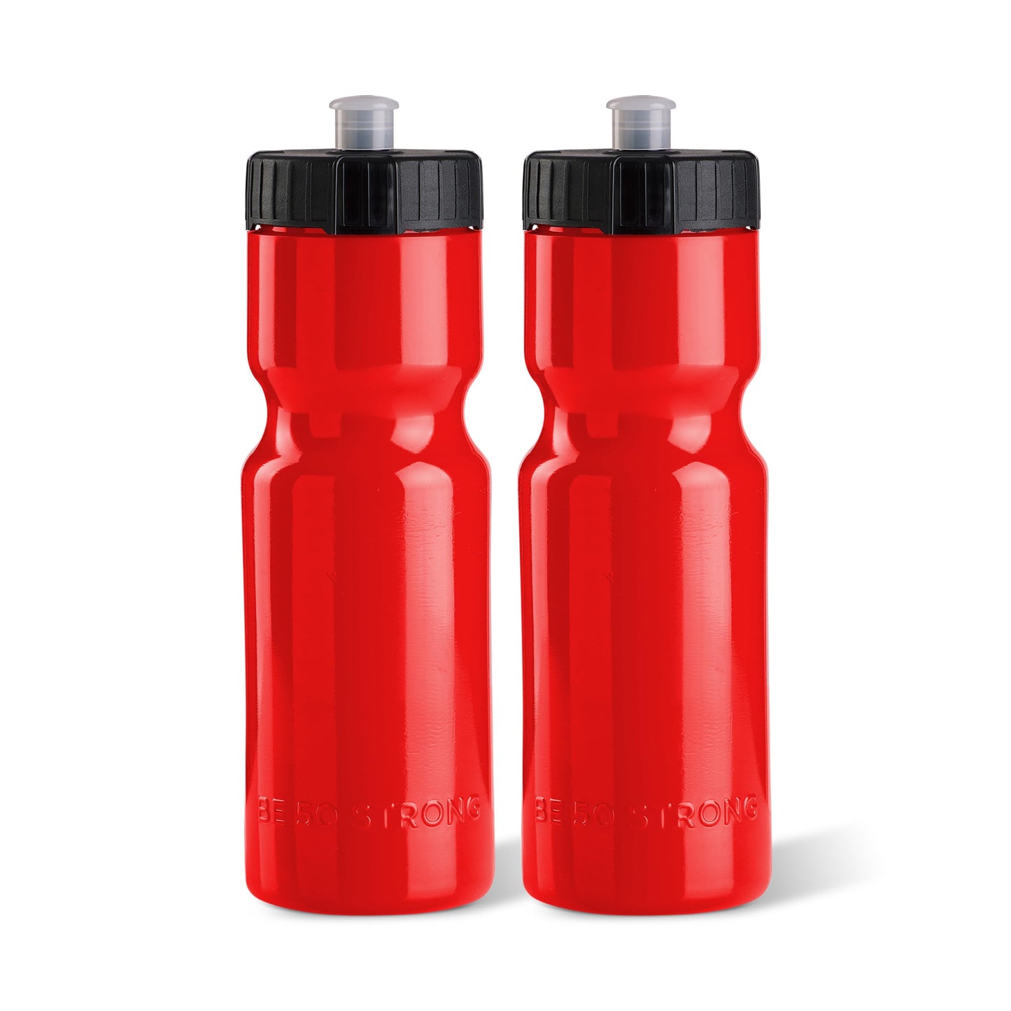 50 Strong Sports Squeeze Water Bottle 2 Pack – 22 oz. BPA Free Easy Open Push/Pull Cap – USA Made (Red)