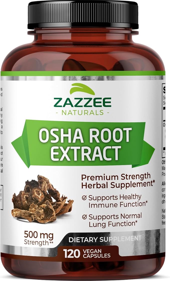 Zazzee OSHA Root 4:1 Extract, 500 mg Strength, 120 Vegan Capsules, 4 Month Supply, Concentrated and Standardized 4X Extract, 100% Vegetarian, Ligusticum porteri, All-Natural and Non-GMO