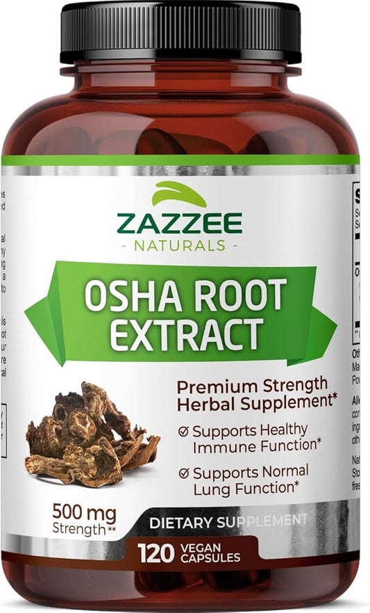 Zazzee OSHA Root 4:1 Extract, 500 mg Strength, 120 Vegan Capsules, 4 Month Supply, Concentrated and Standardized 4X Extract, 100% Vegetarian, Ligusticum porteri, All-Natural and Non-GMO
