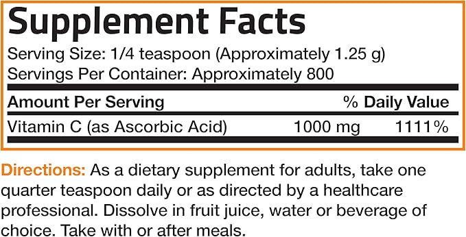 Vitamin C Powder Pure Ascorbic Acid Soluble Fine Non GMO Crystals – Promotes Healthy Immune System and Cell Protection – Powerful Antioxidant - 1 Kilogram (2.2 Lbs)