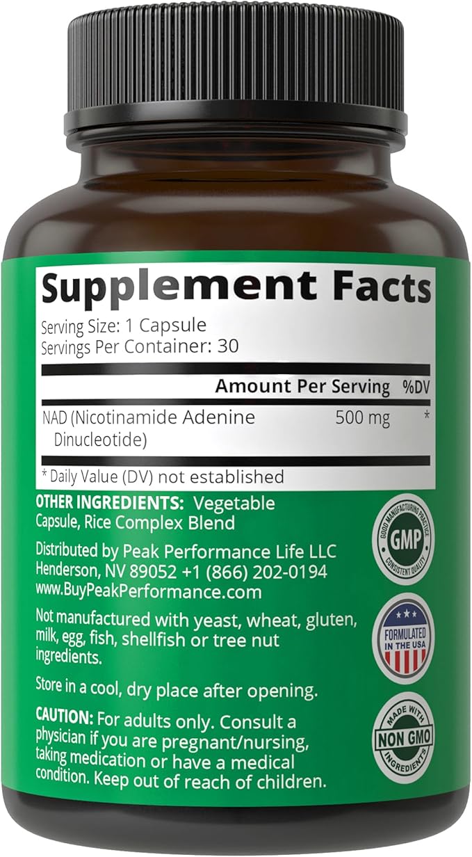 Ultra High Purity NAD Supplement For Women And Men. NAD+ Similar To Nicotinamide Riboside. Supports Energy, Brain Function, Healthy Aging & Longevity. Third Party Tested Non-GMO Supplements