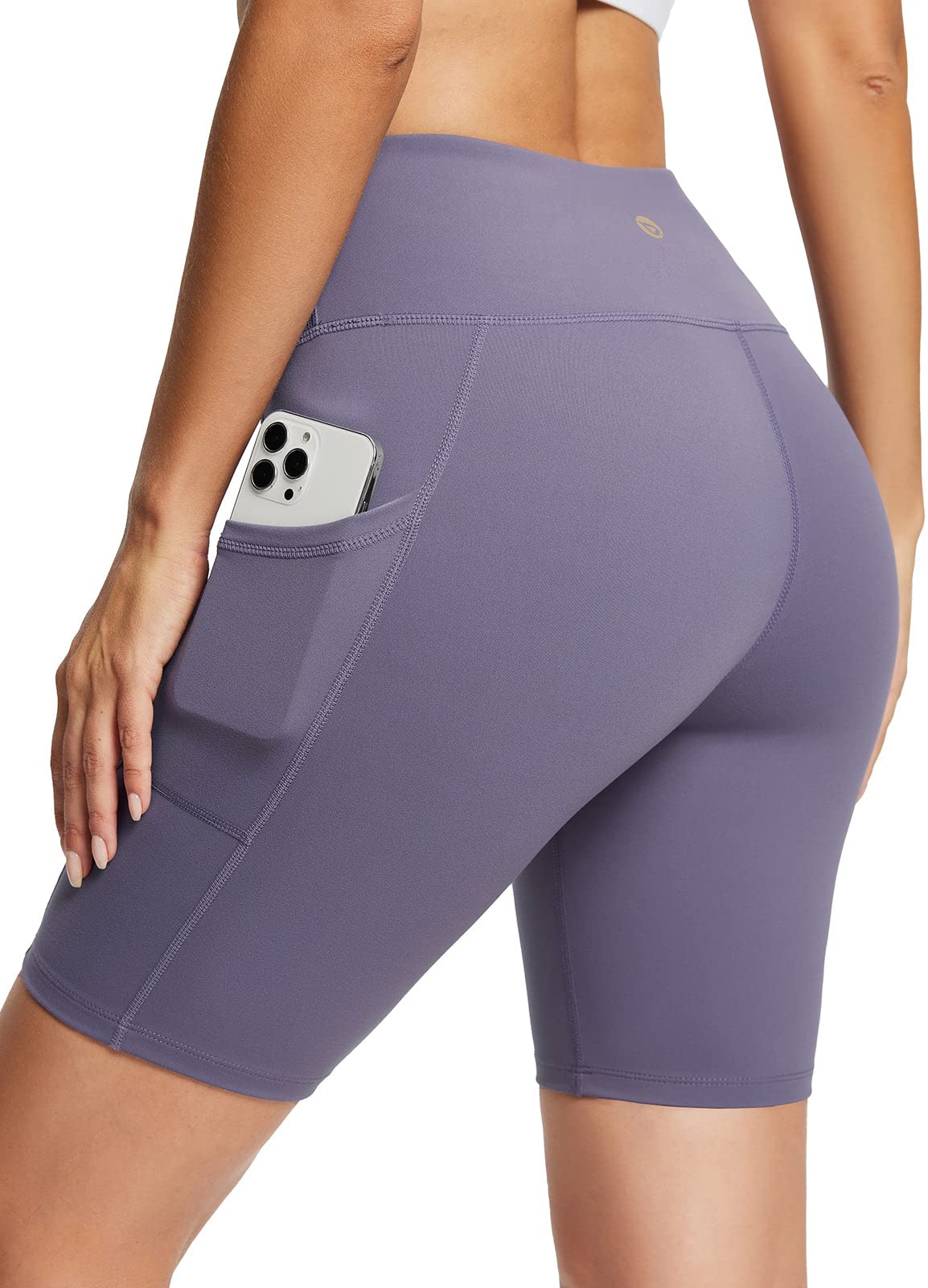 BALEAF Biker Shorts Women Yoga Gym Workout Spandex Running Volleyball Tummy Control Compression Shorts with Pockets Soft 8" Purple M