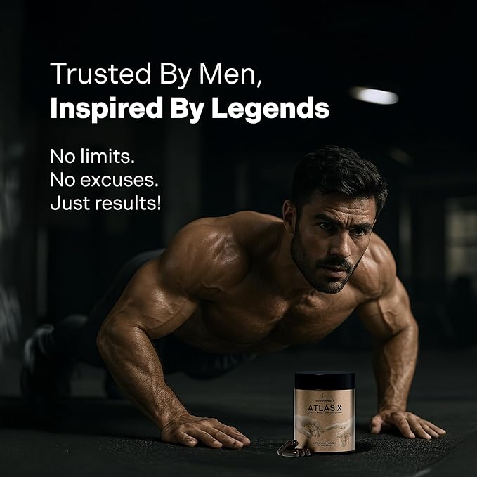 ATLAS X 10-in-1 Masculinity Maximiser Supplement for Men - Energy, Strength & Vitality Capsules with Shilajit, Ashwagandha, Zinc, Safed Musli, Tongkat Ali, Black Maca, Fadogia Agrestis, 2 Month Supply