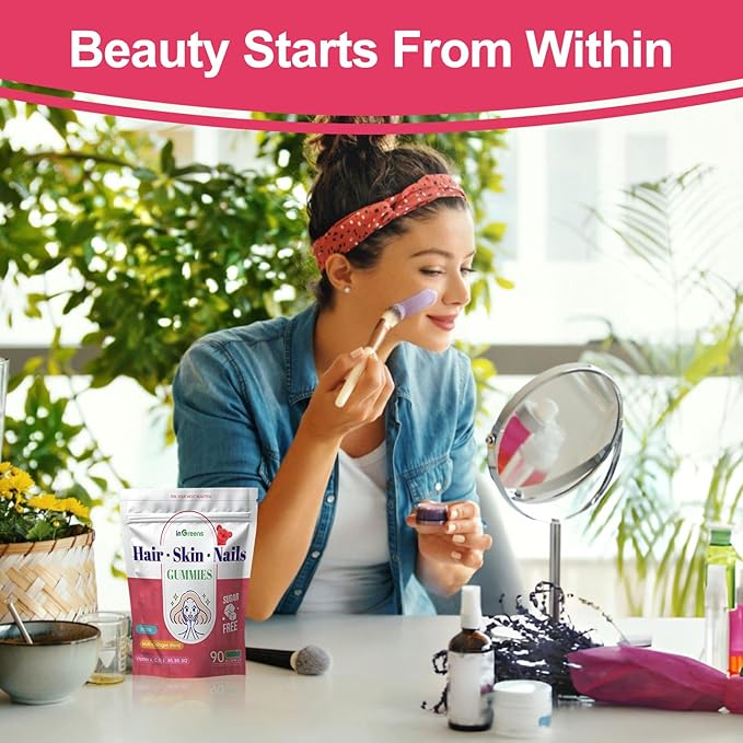 20-in-1 Hair and Nails Gummies - Hair, Skin and Nails Vitamins for Women - 10000 mcg Biotin, Vitamins A, C, D, E - Supports Hair Growth & Radiant Skin - White Peach Flavor - 90 Gummies