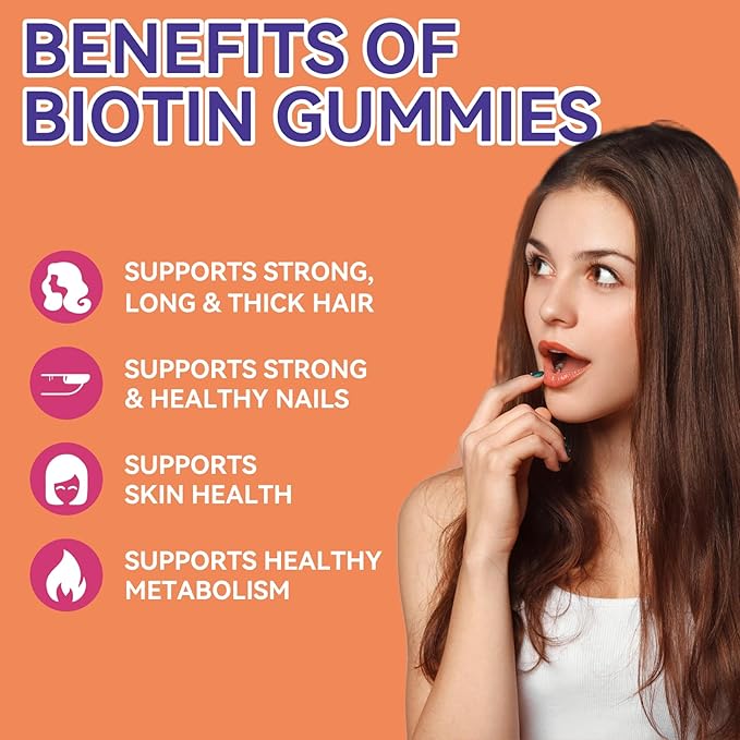 2 Pack Biotin Gummies for Hair Growth 10000 mcg, Hair Skin and Nails Gummies with Folic Acid, Vitamins A, B, C, E & D, Vegan biotin Vitamins for Women & Men, 120 Gummies