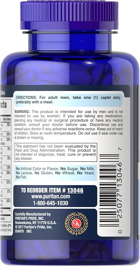 Puritan's Pride One Daily Mens Multivitamin Caplets, 100 Count (Pack of 2)