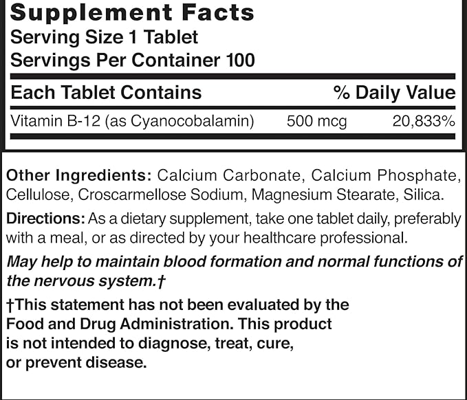 Nature's Blend Vitamin B-12 500 mcg 100 Tablets