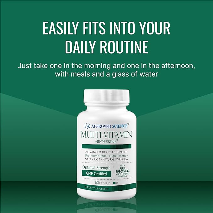 Approved Science Multi-Vitamin - with Full-Spectrum B-Vitamins, Green Tea, Lutein, Lycopene, Zeaxanthin, BioPerine - 60 Capsules - 1 Month Supply