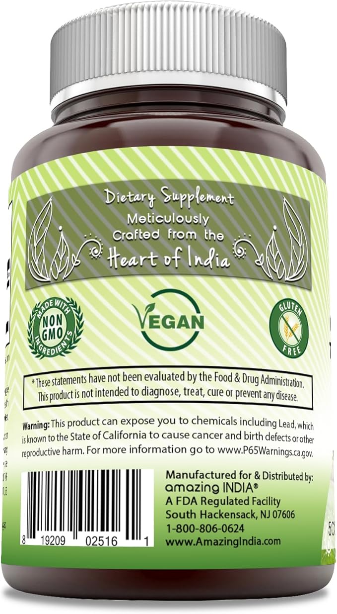 Amazing India Ashwagandha 500 mg Veggie Capsules Supplement | Made with Natural Ashwagandha | Non-GMO | Gluten Free (120 Count)