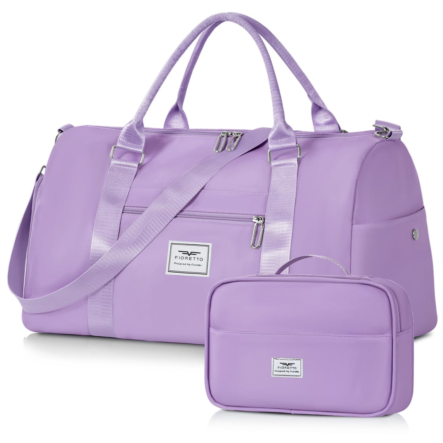 FIORETTO Womens Gym Tote Duffle Bag with Toiletry Bag, Sports Duffel Overnight Hospital Workout Carry on Bag for Girls with Wet Pocket & Shoe Compartment, Ideal for Travel, Swimming, Dance Purple