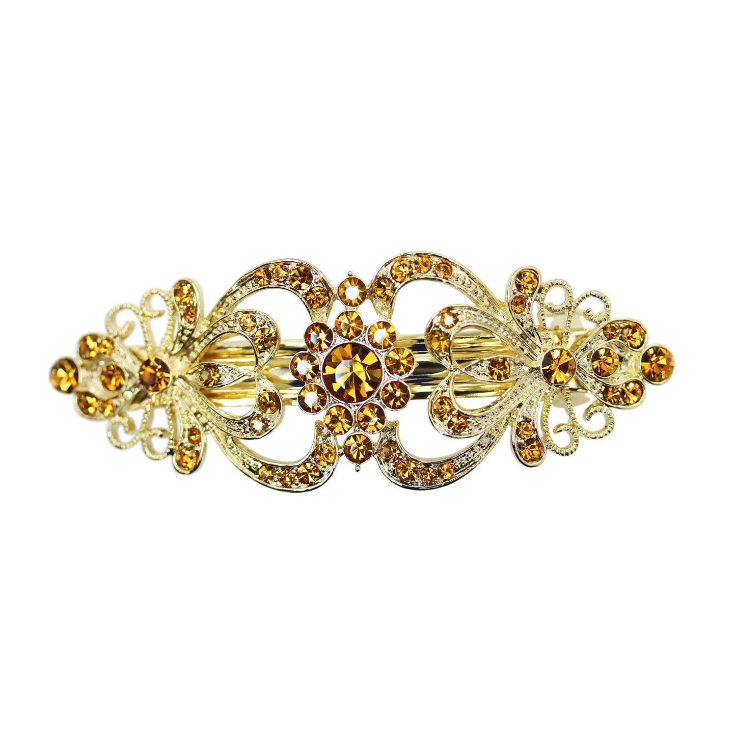 Faship Gorgeous Brown Yellow Crystal Hearts And Floral Hair Barrette
