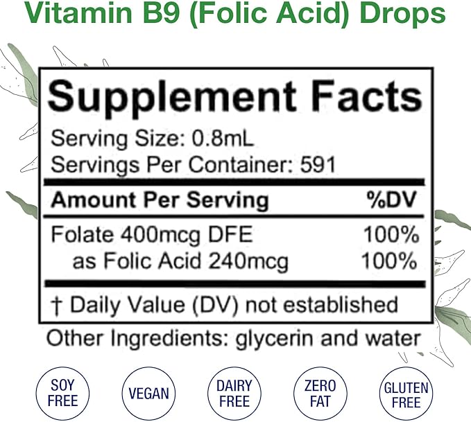 Vitamin B9 – Folic Acid – Alcohol-Free Liquid Extract (16 oz.)