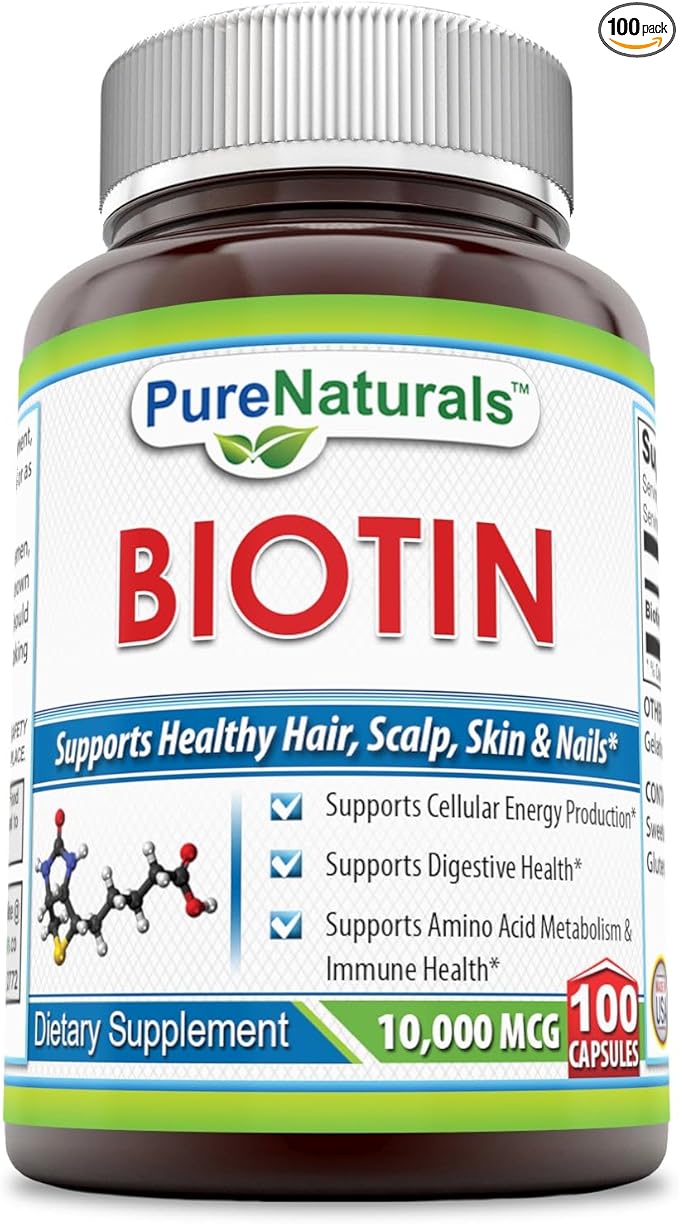 Pure Naturals Biotin 10,000 Mcg, 100 Capsules- Supports Healthy Skin & Hair – Promotes Overall Good Health