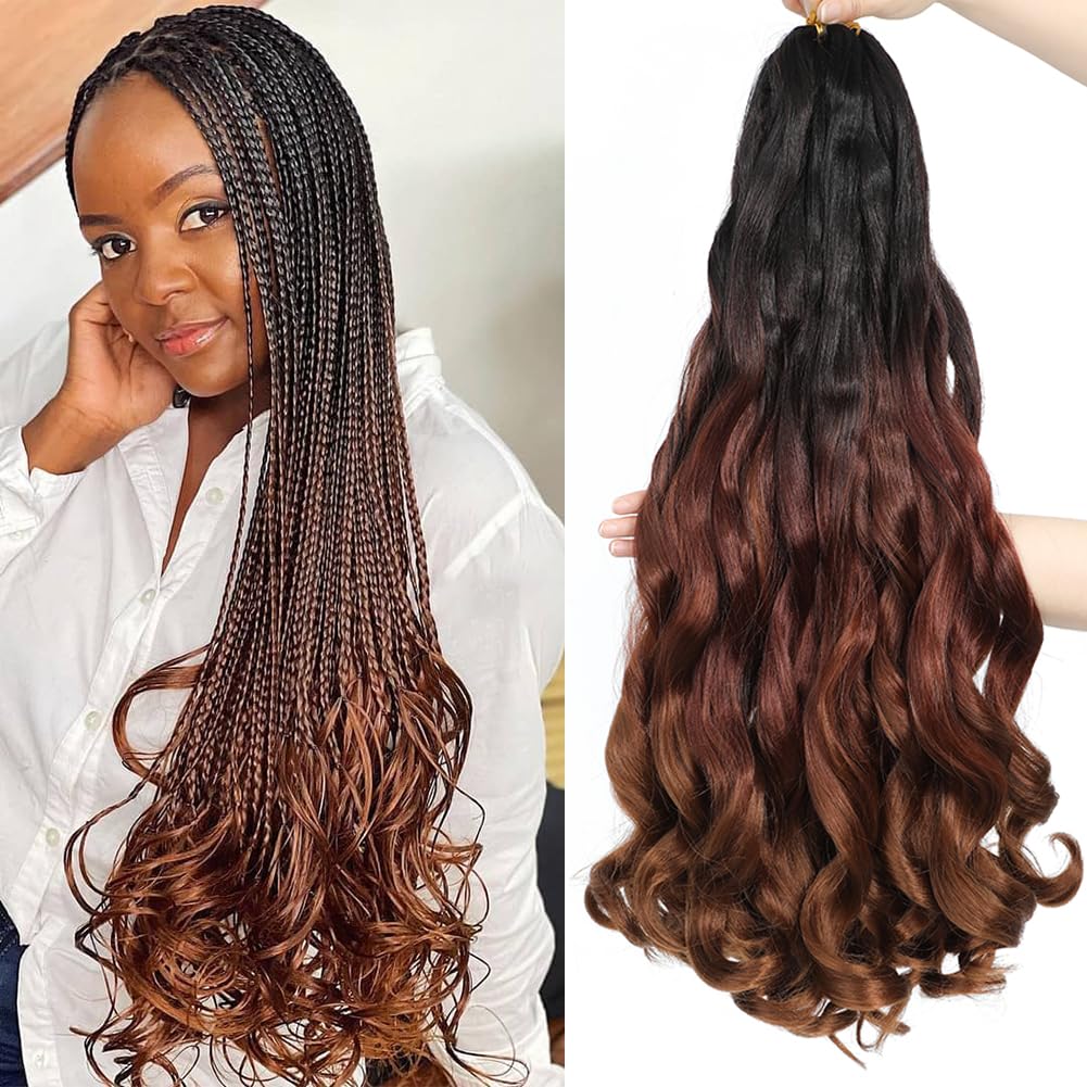 French Curly Braiding Hair 24 Inch 8 Packs - Pre Stretched Bouncy Braiding Hair- Loose Wavy Braiding Hair Synthetic Hair Extensions For Black Women (24 inch 8 packs 1B/33/30)