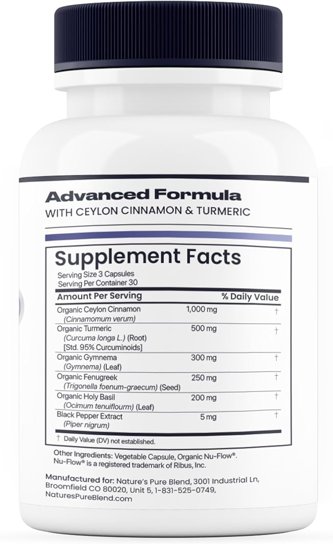 Nature's Pure Blend Ceylon Cinnamon Capsules with Turmeric Curcumin Supplement – Cinnamon Extract for Cell Support – Organic Turmeric Supplement, Herbal Support for Women & Men (2,225mg, 90 Caps)