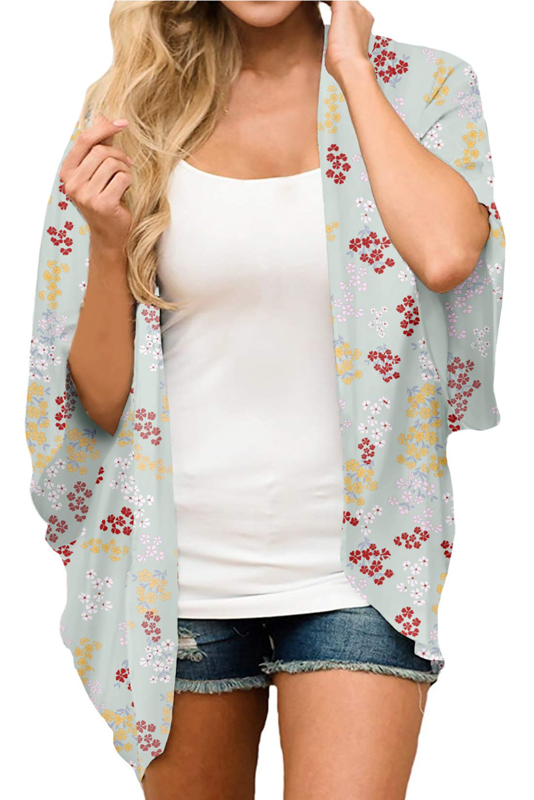 FINOCEANS Women's Floral Cardigan Kimono Beach Cover Ups Boho Sheer Casual Wraps Tops Large Mint