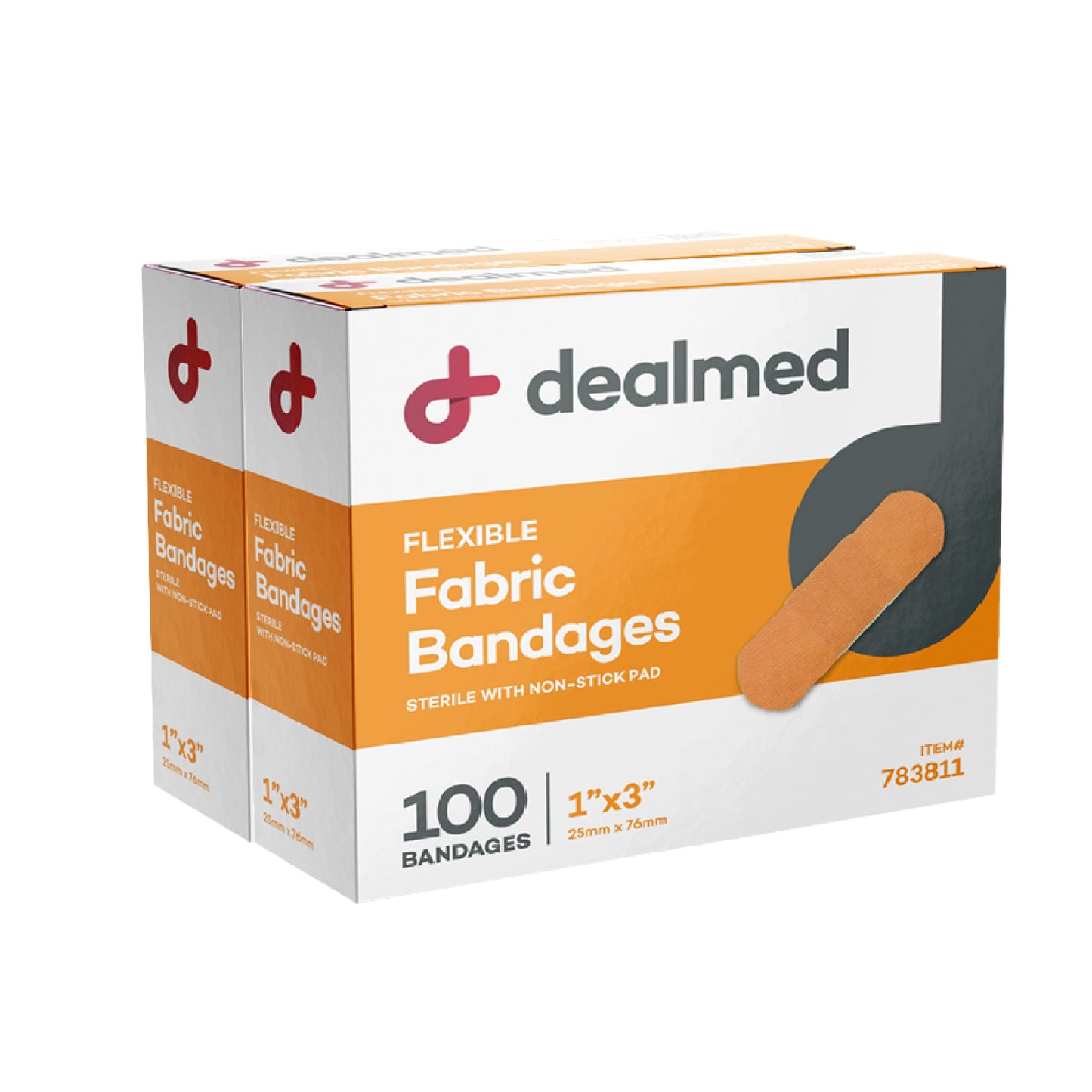 Dealmed Sterile Flexible Fabric Adhesive Bandages – 1x3 Inch – 100/Box - 2 Boxes - Breathable First Aid Strip Pack - Soft Stretch Wound Patch for Medical, Emergency Kits & Clinic