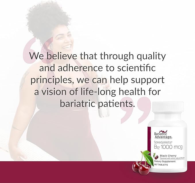 Bariatric Advantage B-12 Speedy Melts, Vitamin B12 1000 mcg Supplement, Fast Melting with 200 mcg of Folic Acid for Nutritional Support - Black Cherry, 90 Count