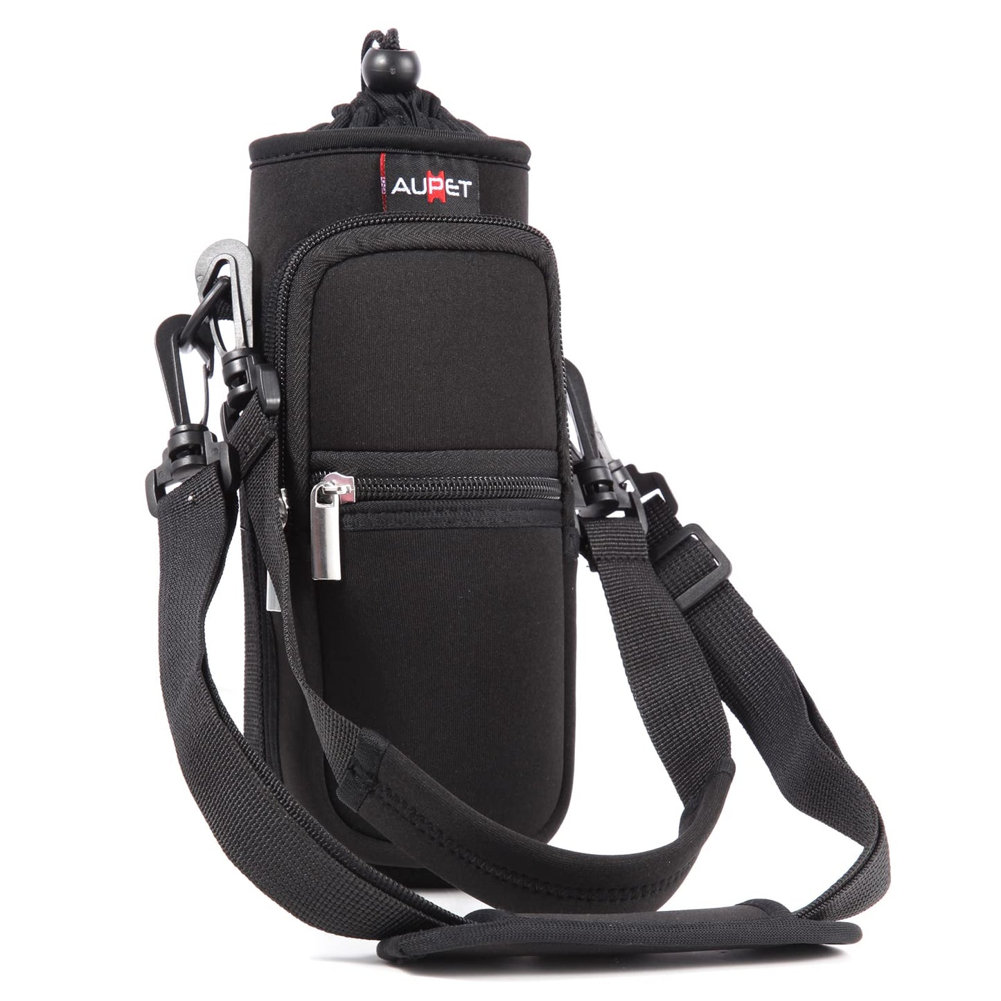 AUPET Water Bottle Sling Bag Sleeve Holder Carrier 25/32/40/64 oz,Insulated Crossbody Water Bottle Case Cover with Strap and Pockets for Men/Women Walking Hiking Camping (25oz, solid black)