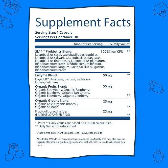 GOBIOTIX 100 Billion - Digestive Enzymes Supplement - Probiotics Multivitamin - Prebiotic Fiber Blend - 100 Billion CFU - Organic Fruit and Greens Blend - Vegan, Non GMO - 30 Capsules