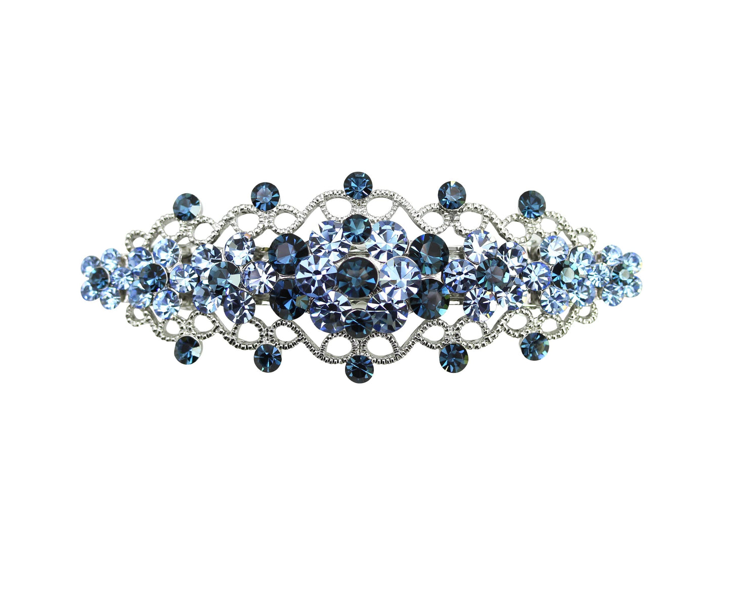 Faship Gorgeous Navy Blue Rhinestone Crystal Floral Hair Barrette